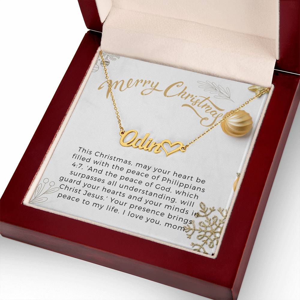 Personalised Name Necklace For Mom ~Philippians 4:7~ (Heart)