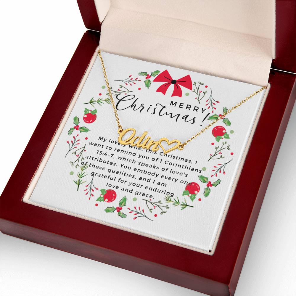 Personalised Name Necklace For Wife ~1 Corinthians 13:4-7~ (Heart)