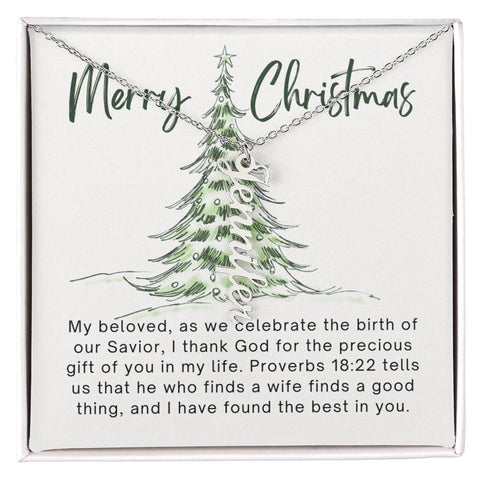 Personalised Name Necklace For Wife ~Proverbs 18:22~ (Vertical)