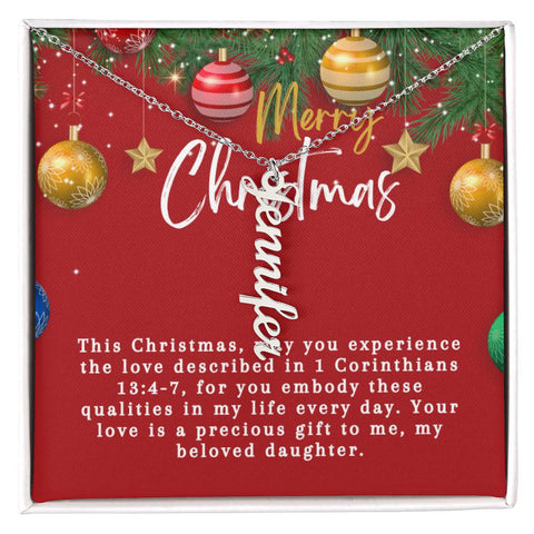 Personalised Name Necklace For Daughter ~1 Corinthians 13:4-7~ (Vertical)