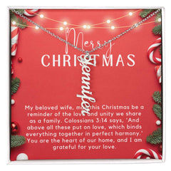 Personalised Name Necklace For Wife ~Colossians 3:14~ (Vertical)