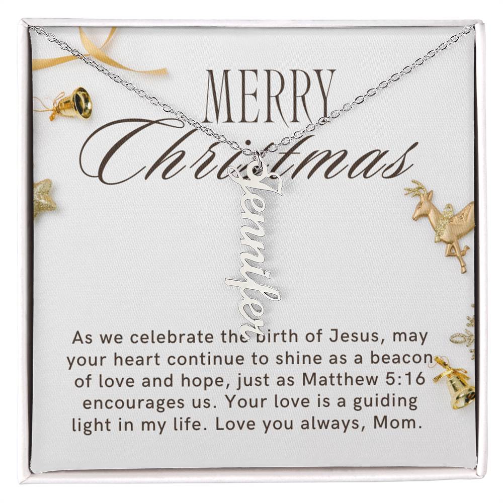 Personalised Name Necklace For Mom ~Matthew 5:16~ (Vertical)
