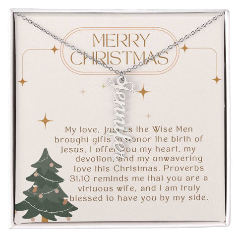Personalised Name Necklace For Wife ~Proverbs 31:10~ (Vertical)