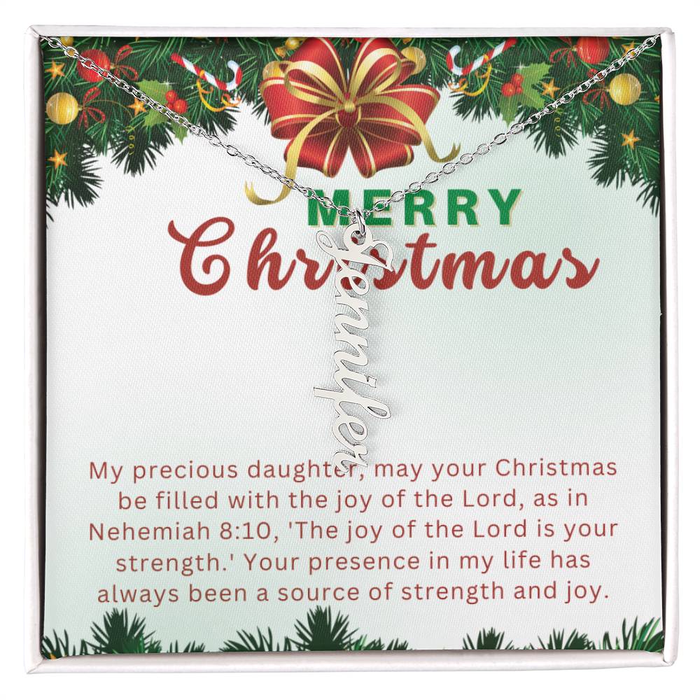 Personalised Name Necklace For Daughter ~Nehemiah 8:10~ (Vertical)