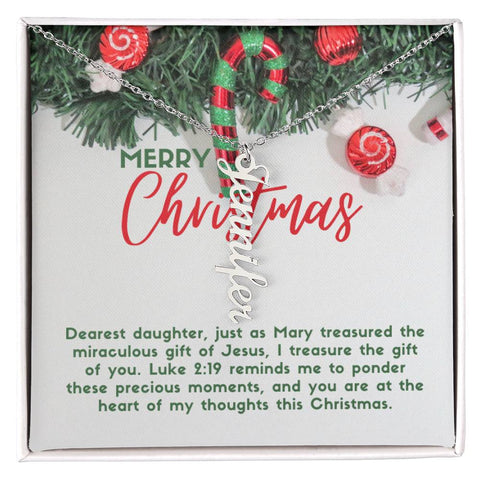 Personalised Name Necklace For Daughter ~Luke 2:19~ (Vertical)