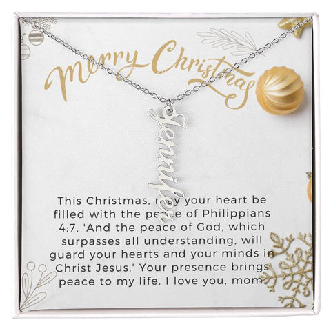 Personalised Name Necklace For Mom ~Philippians 4:7~ (Vertical)