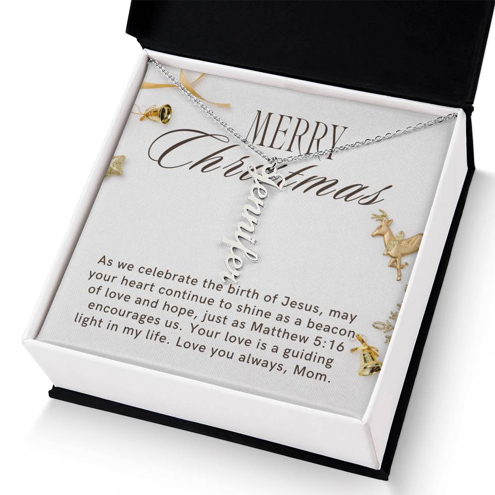 Personalised Name Necklace For Mom ~Matthew 5:16~ (Vertical)
