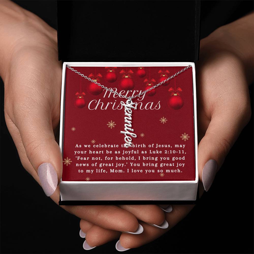 Personalised Name Necklace For Mom ~Luke 2:10-11~ (Vertical)