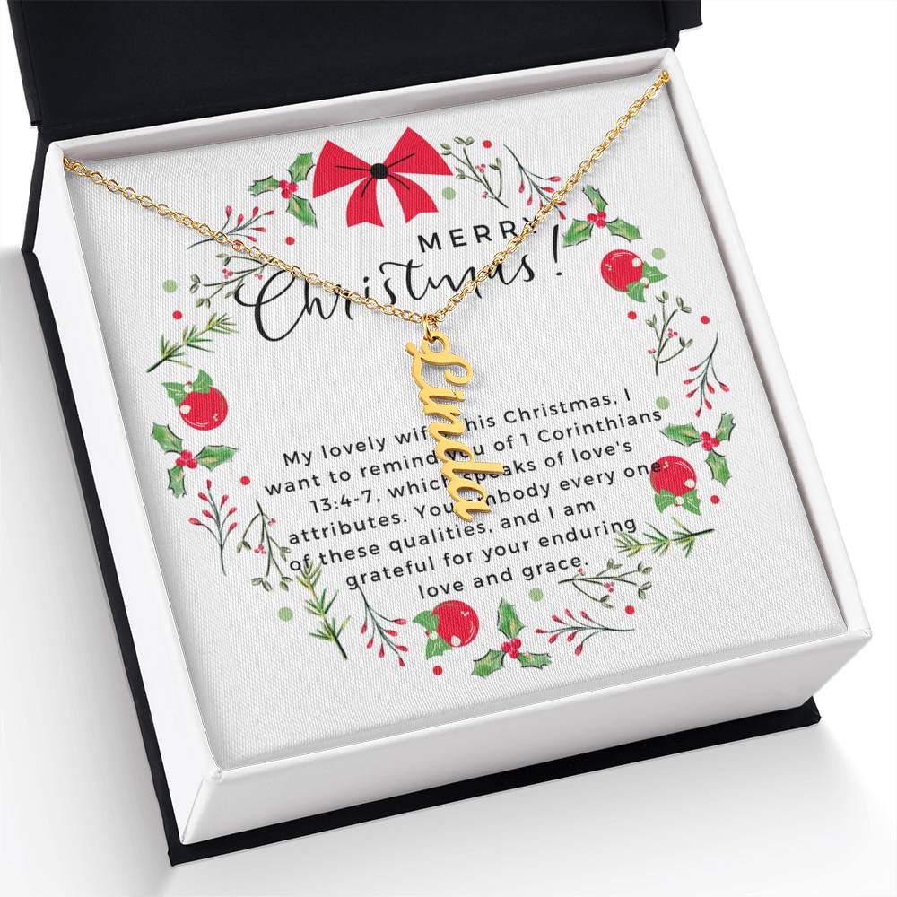 Personalised Name Necklace For Wife ~1 Corinthians 13:4-7~ (Vertical)