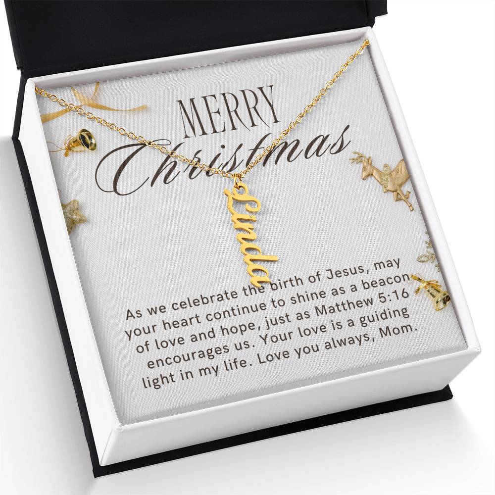 Personalised Name Necklace For Mom ~Matthew 5:16~ (Vertical)