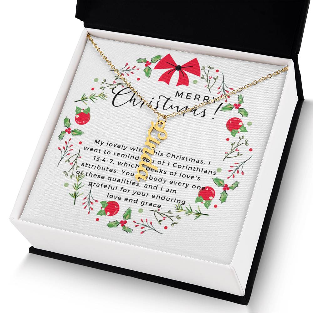 Personalised Name Necklace For Wife ~1 Corinthians 13:4-7~ (Vertical)