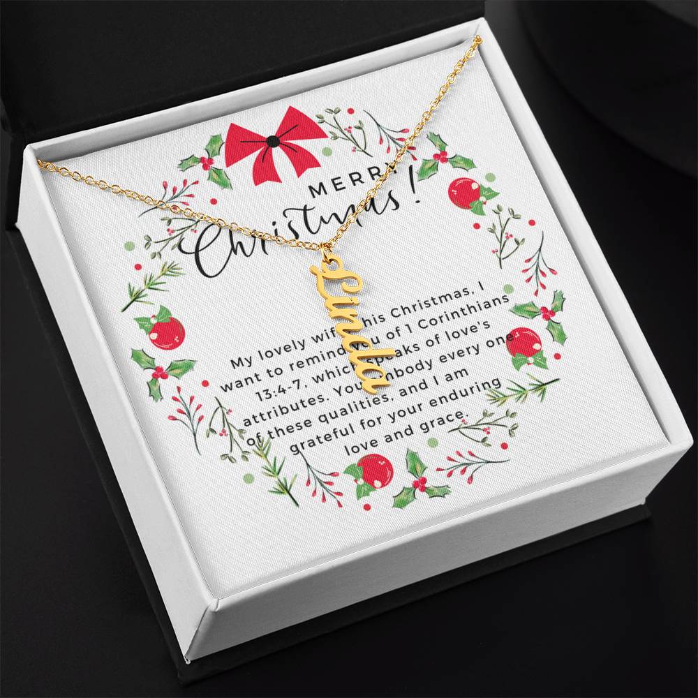 Personalised Name Necklace For Wife ~1 Corinthians 13:4-7~ (Vertical)