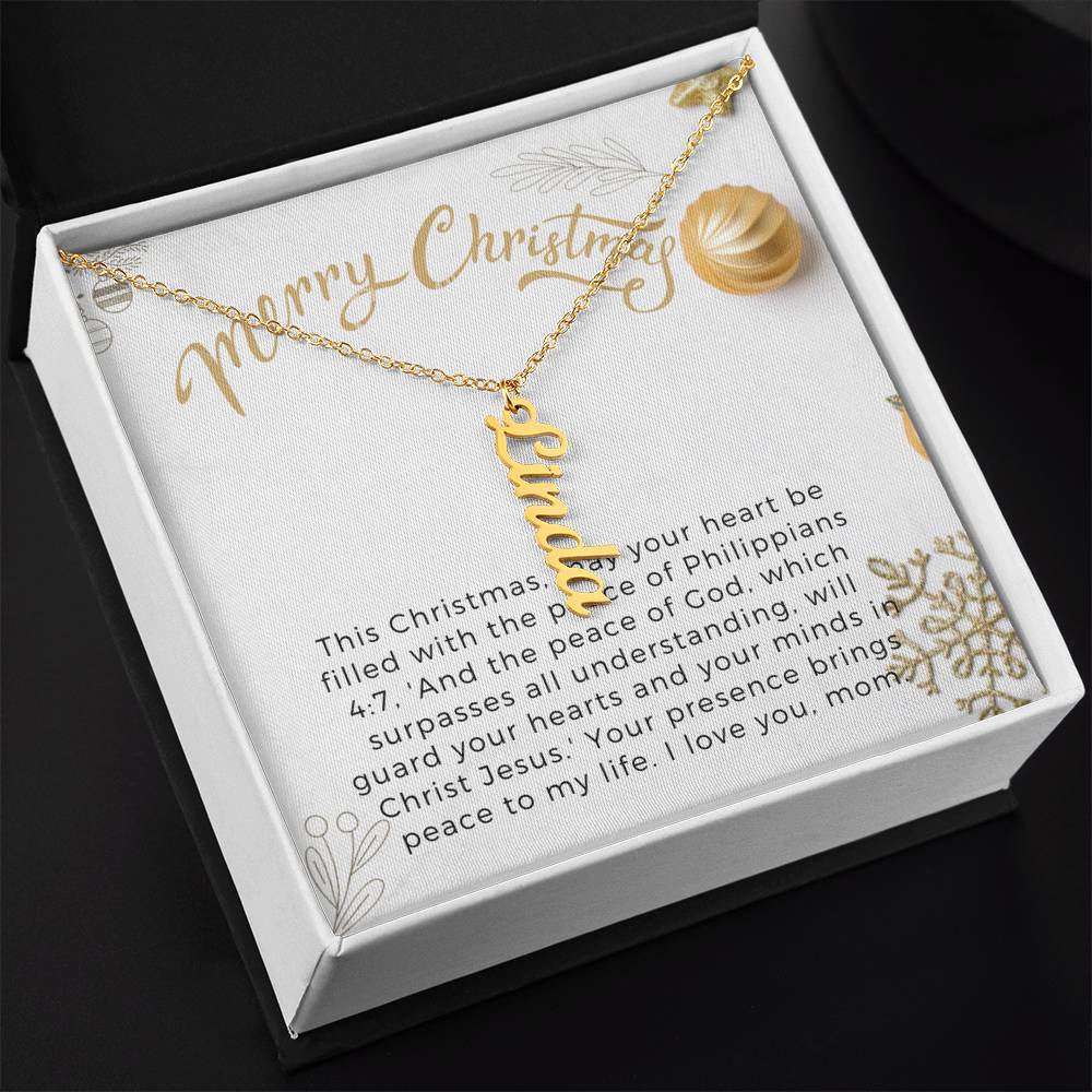 Personalised Name Necklace For Mom ~Philippians 4:7~ (Vertical)