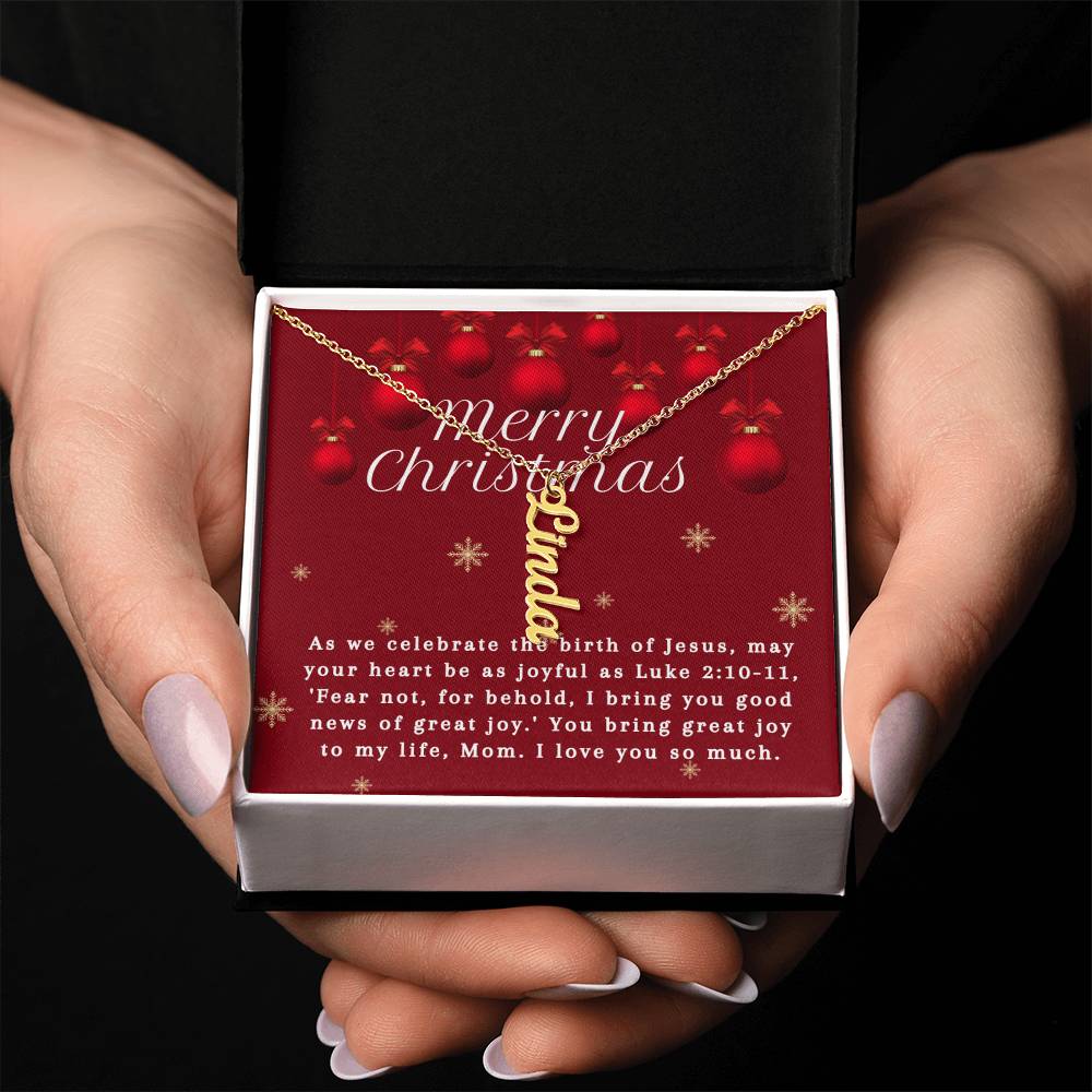 Personalised Name Necklace For Mom ~Luke 2:10-11~ (Vertical)