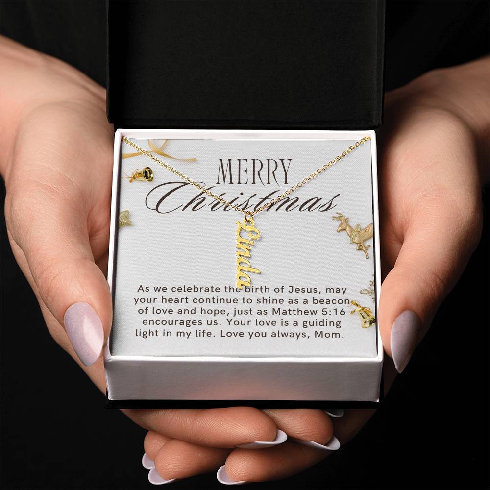 Personalised Name Necklace For Mom ~Matthew 5:16~ (Vertical)
