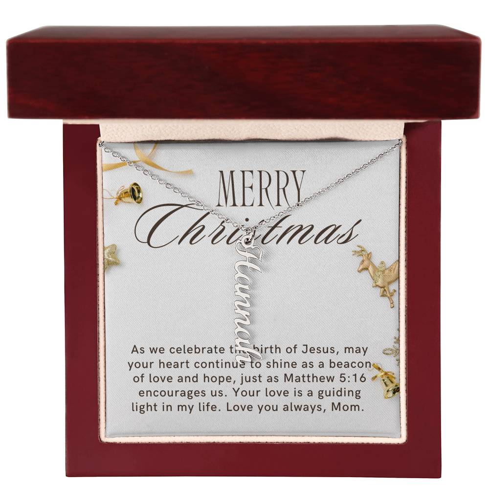 Personalised Name Necklace For Mom ~Matthew 5:16~ (Vertical)