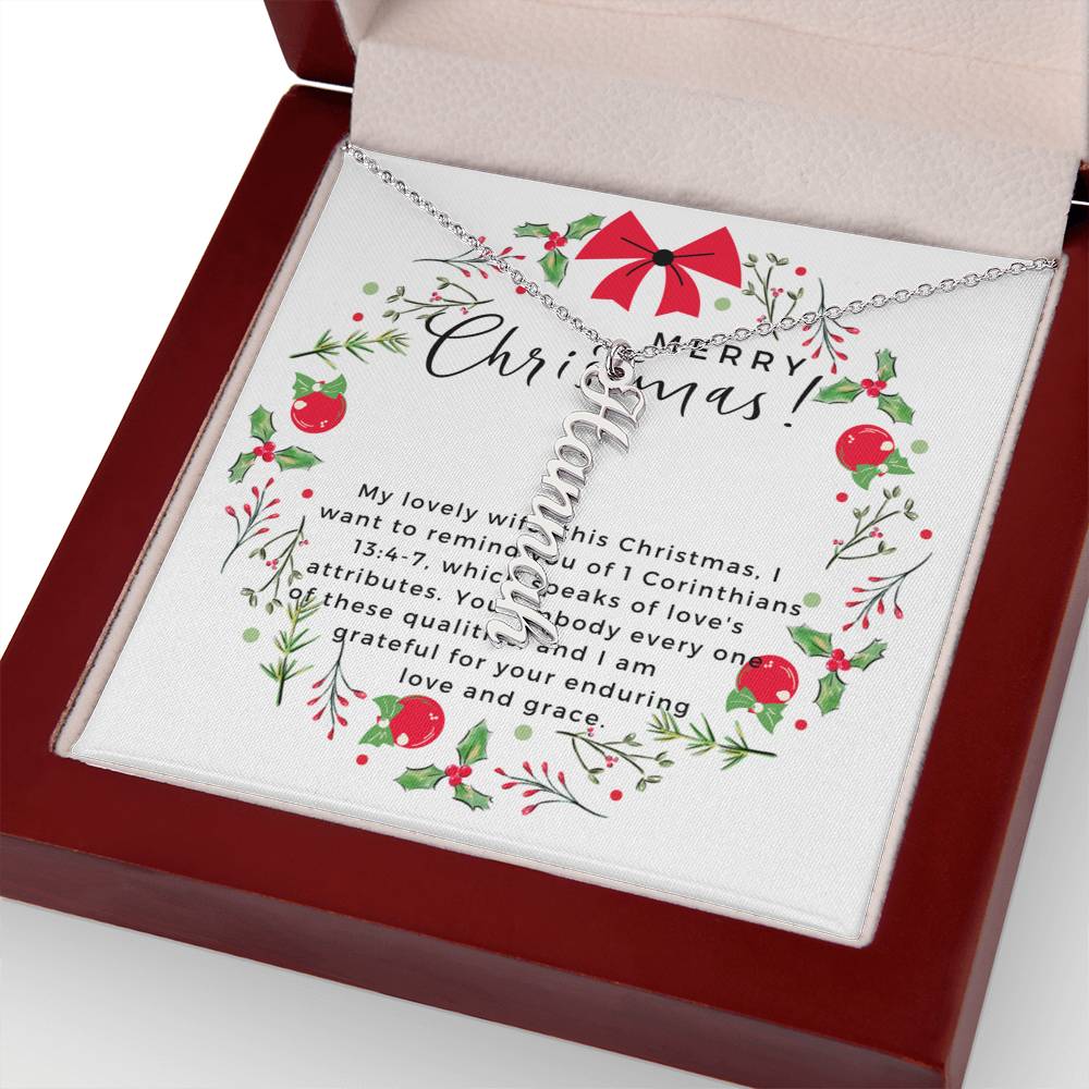 Personalised Name Necklace For Wife ~1 Corinthians 13:4-7~ (Vertical)