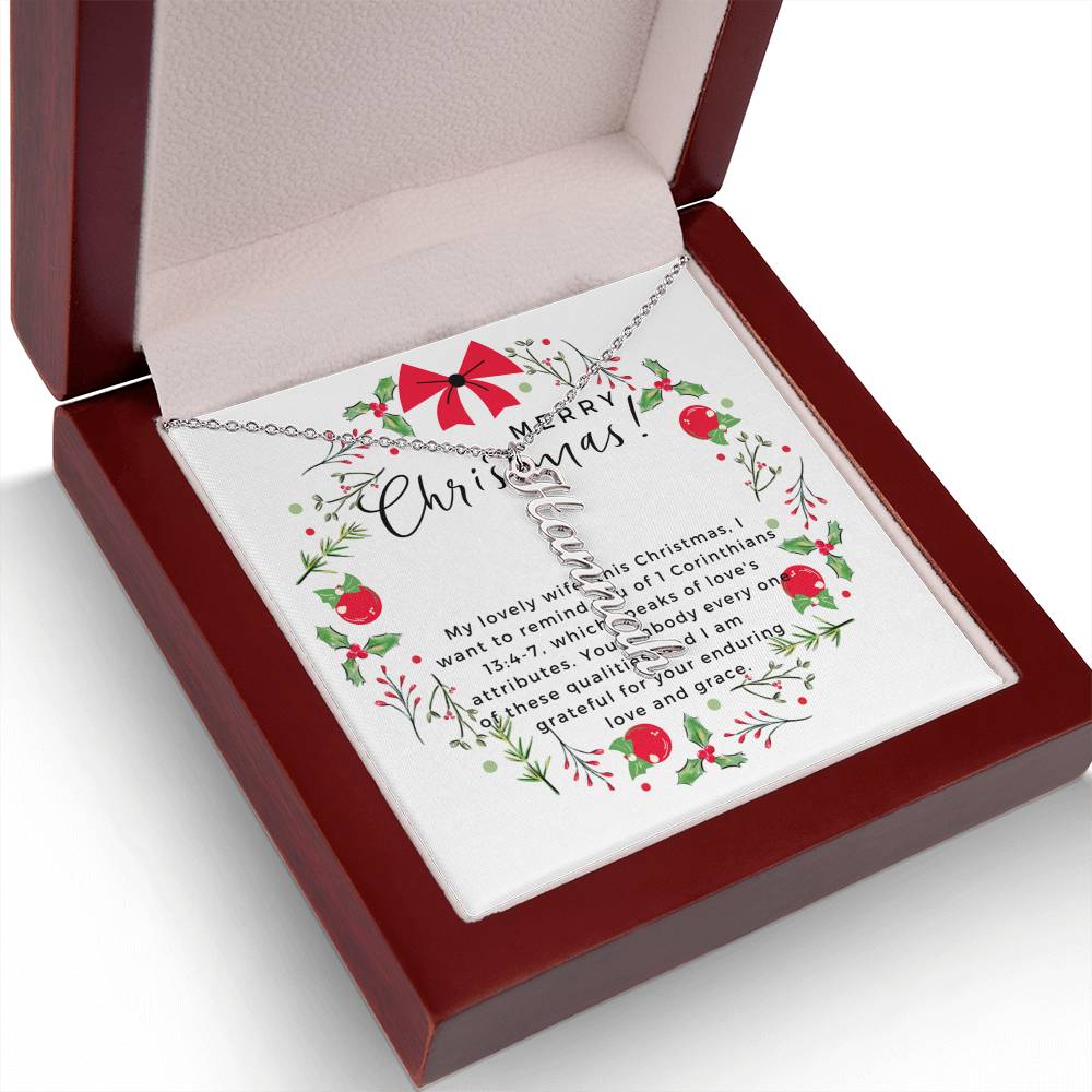 Personalised Name Necklace For Wife ~1 Corinthians 13:4-7~ (Vertical)