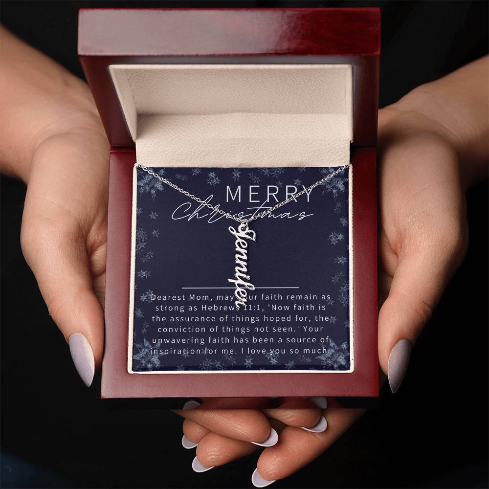 Personalised Name Necklace For Mom ~Hebrews 11:1~ (Vertical)