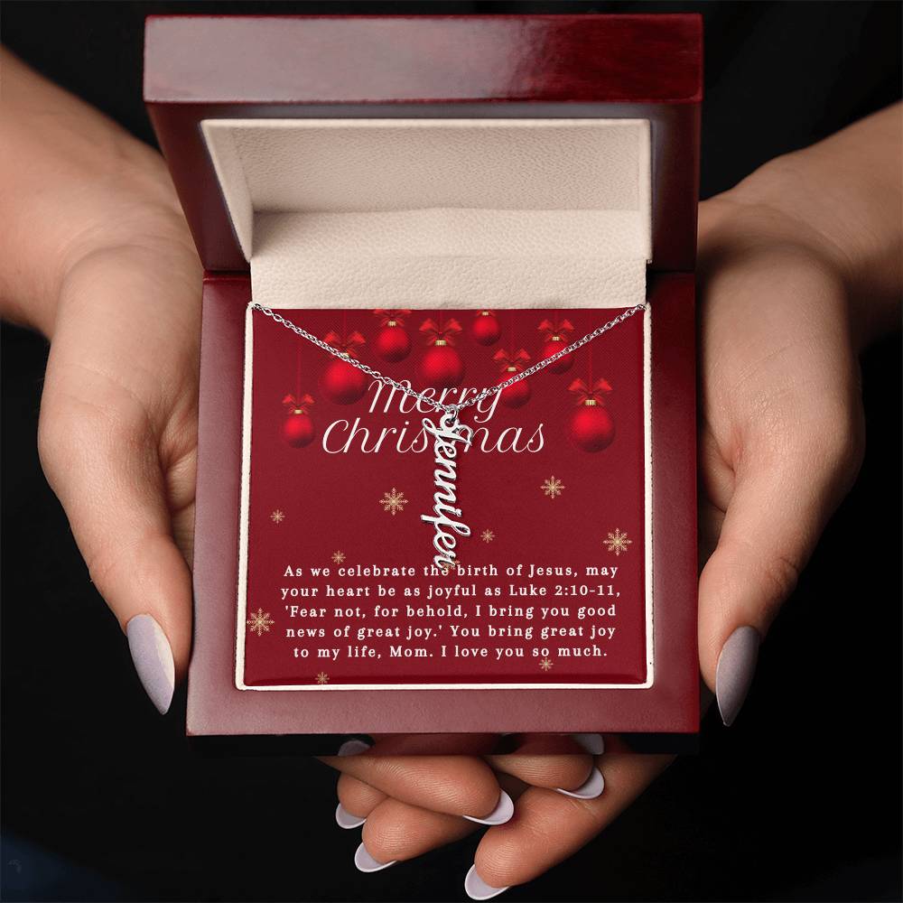 Personalised Name Necklace For Mom ~Luke 2:10-11~ (Vertical)