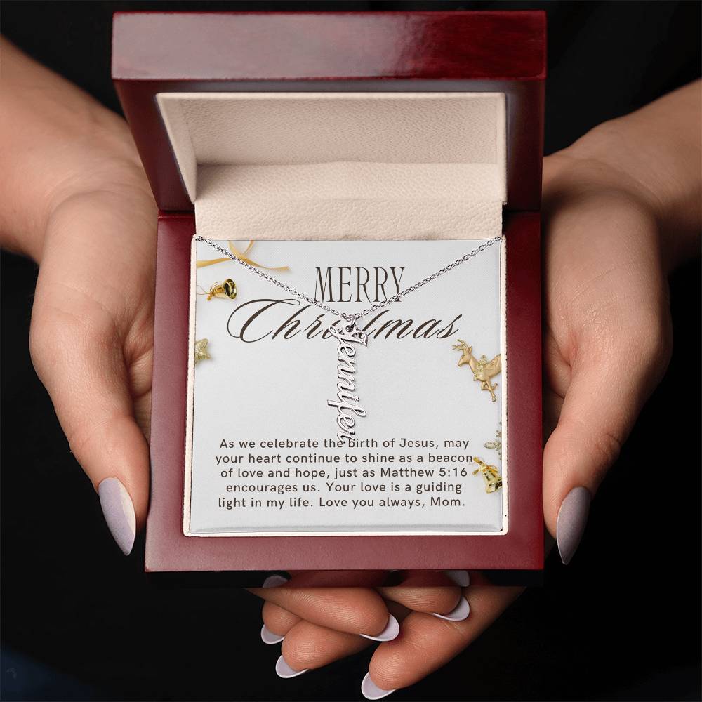 Personalised Name Necklace For Mom ~Matthew 5:16~ (Vertical)