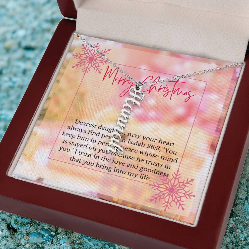 Personalised Name Necklace For Daughter ~Isaiah 26:3~ (Vertical)