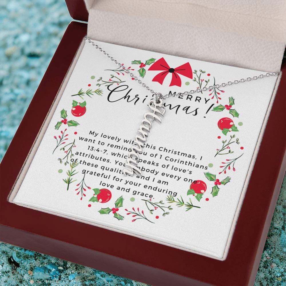 Personalised Name Necklace For Wife ~1 Corinthians 13:4-7~ (Vertical)