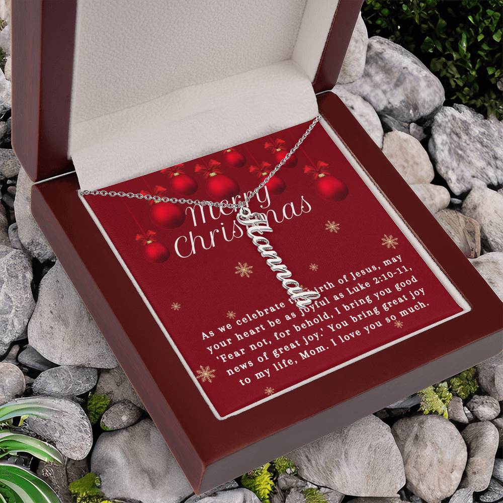 Personalised Name Necklace For Mom ~Luke 2:10-11~ (Vertical)