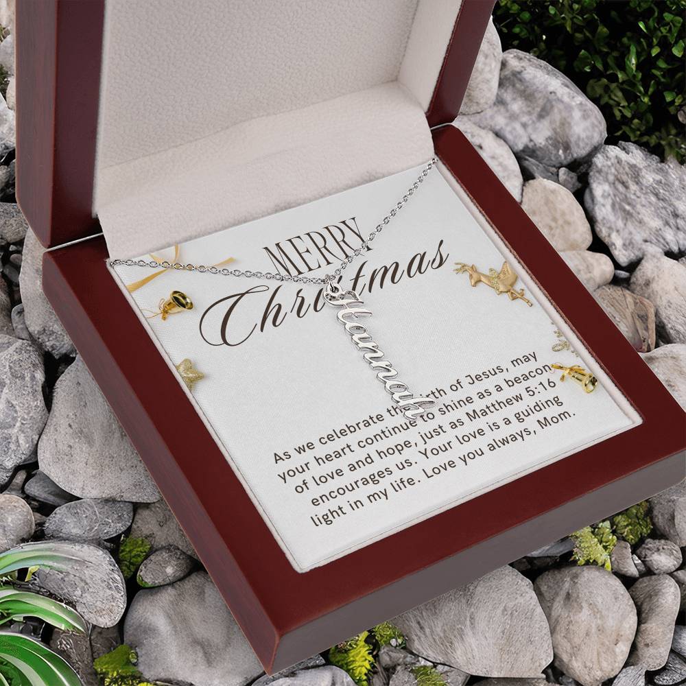 Personalised Name Necklace For Mom ~Matthew 5:16~ (Vertical)