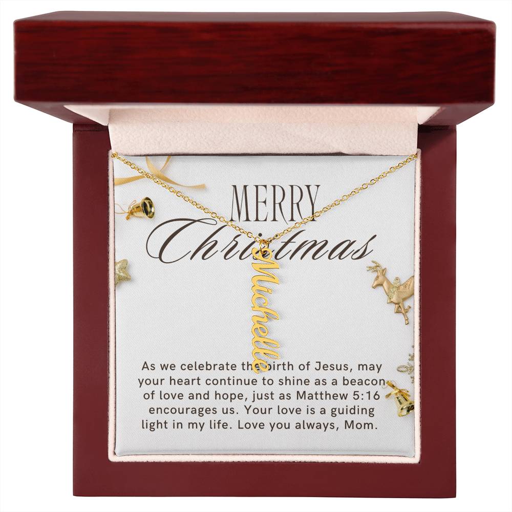 Personalised Name Necklace For Mom ~Matthew 5:16~ (Vertical)