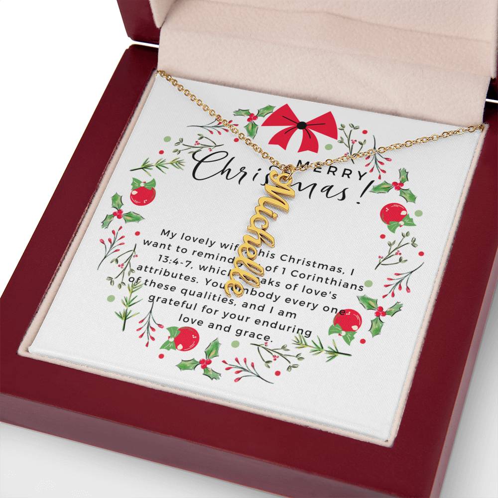 Personalised Name Necklace For Wife ~1 Corinthians 13:4-7~ (Vertical)