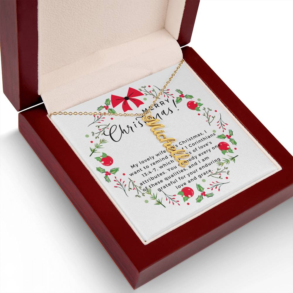 Personalised Name Necklace For Wife ~1 Corinthians 13:4-7~ (Vertical)