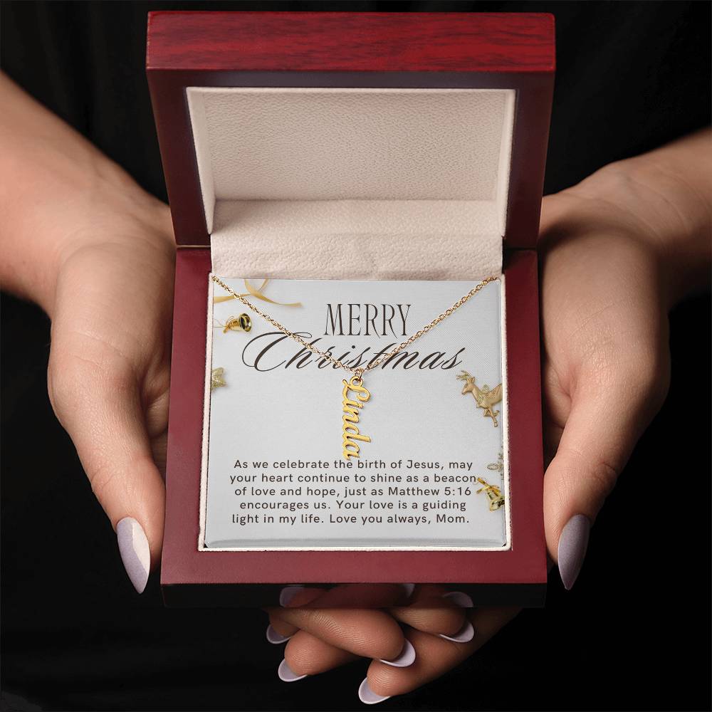 Personalised Name Necklace For Mom ~Matthew 5:16~ (Vertical)