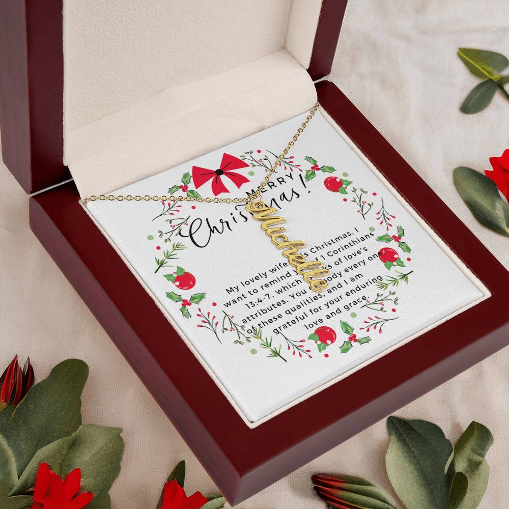 Personalised Name Necklace For Wife ~1 Corinthians 13:4-7~ (Vertical)