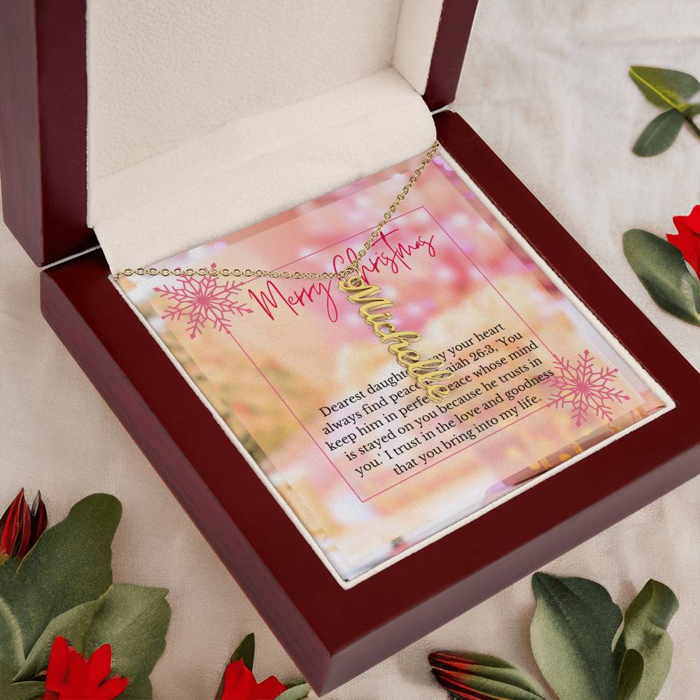 Personalised Name Necklace For Daughter ~Isaiah 26:3~ (Vertical)