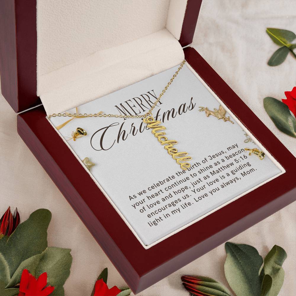 Personalised Name Necklace For Mom ~Matthew 5:16~ (Vertical)