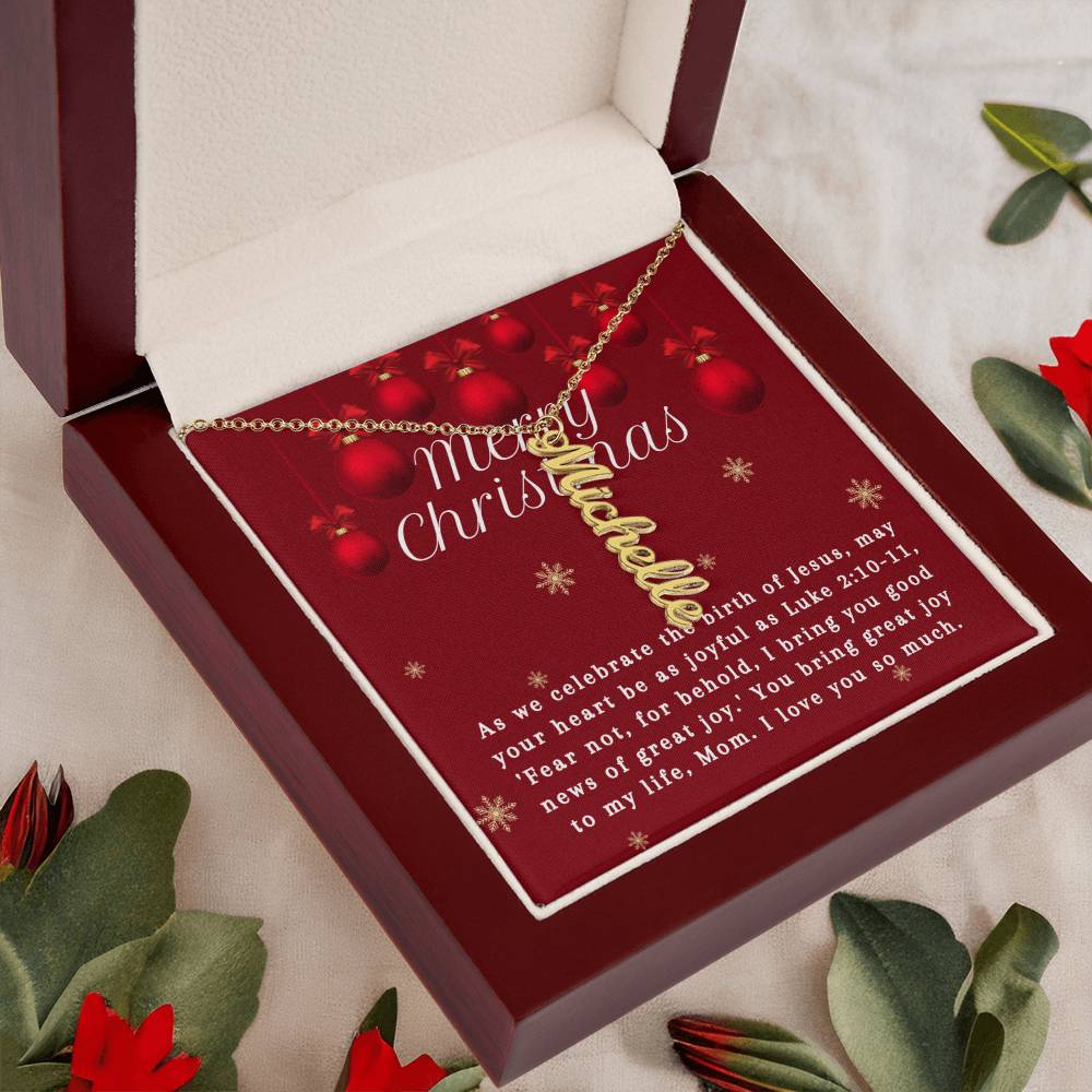 Personalised Name Necklace For Mom ~Luke 2:10-11~ (Vertical)