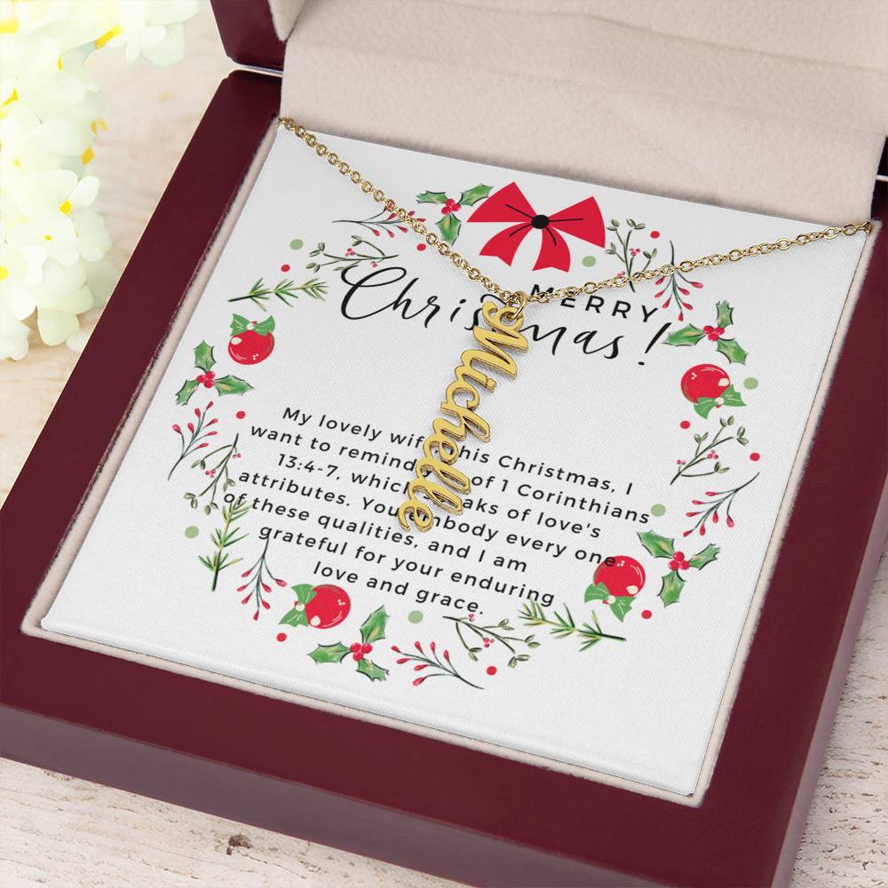 Personalised Name Necklace For Wife ~1 Corinthians 13:4-7~ (Vertical)