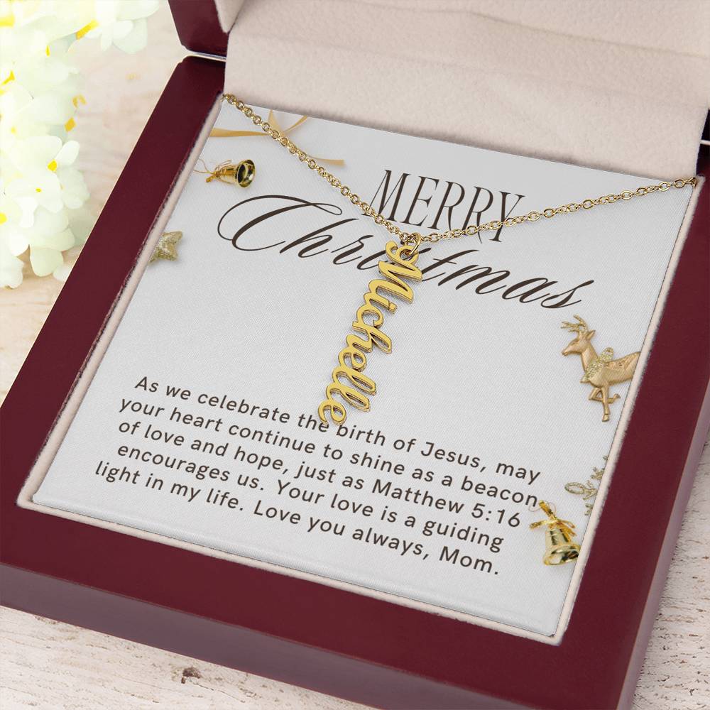 Personalised Name Necklace For Mom ~Matthew 5:16~ (Vertical)