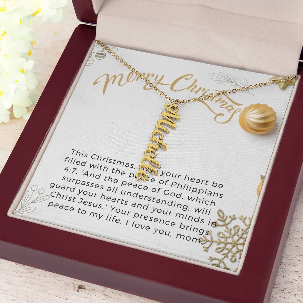 Personalised Name Necklace For Mom ~Philippians 4:7~ (Vertical)