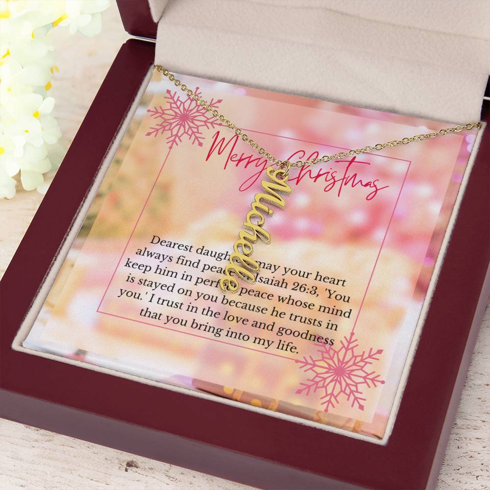 Personalised Name Necklace For Daughter ~Isaiah 26:3~ (Vertical)