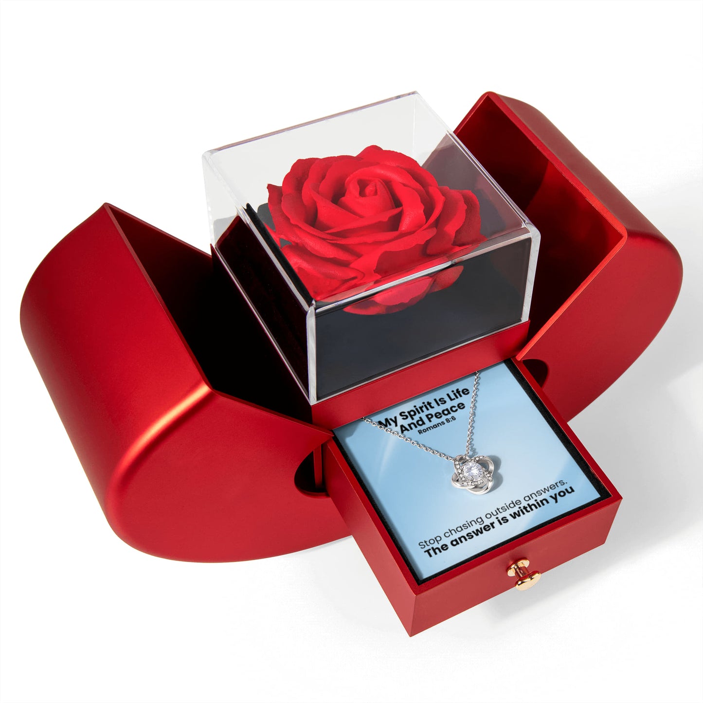 My Spirit Is Life And Peace (Romans 8:6) | Love Knot Necklace in Red Heart Rose Box