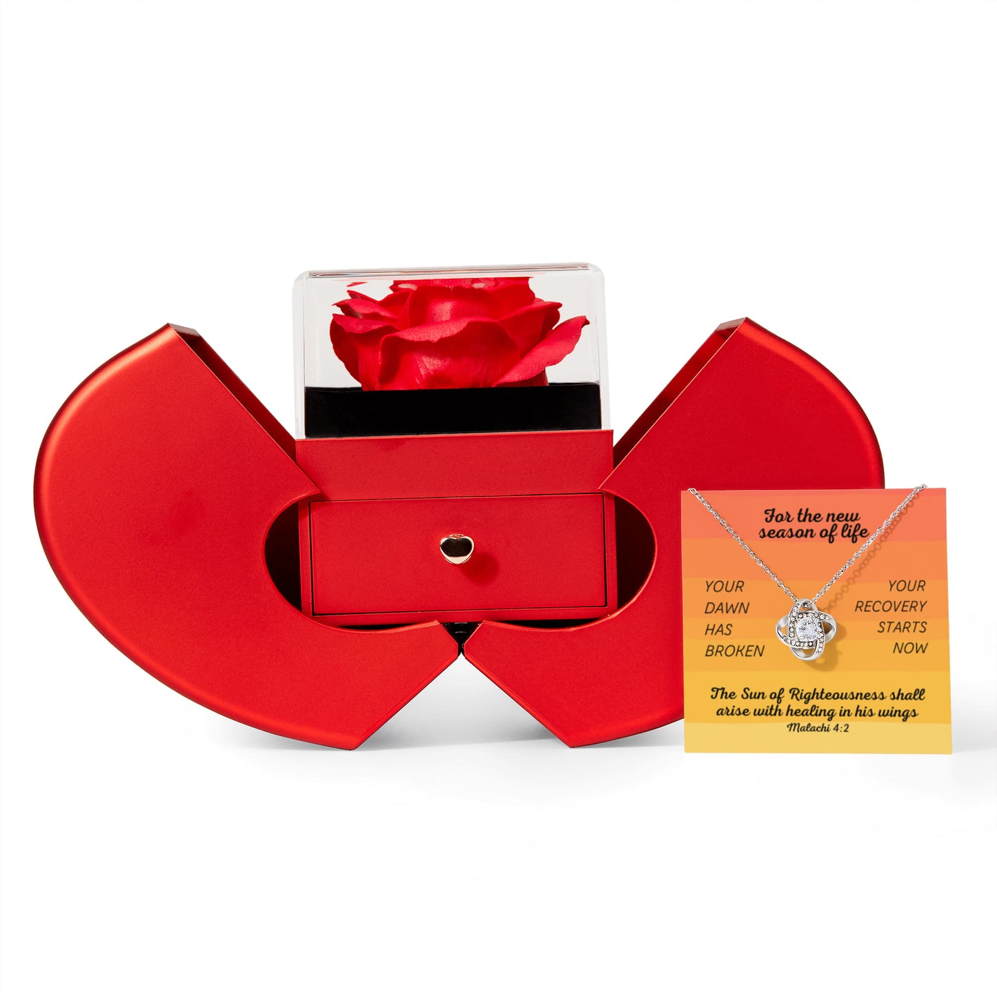Healing In His Wings (Malachi 4:2) | Love Knot Necklace in Red Heart Rose Box
