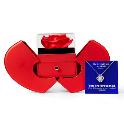 My Strength and My Shield (Psalm 28:7) | Love Knot Necklace in Red Heart Rose Box