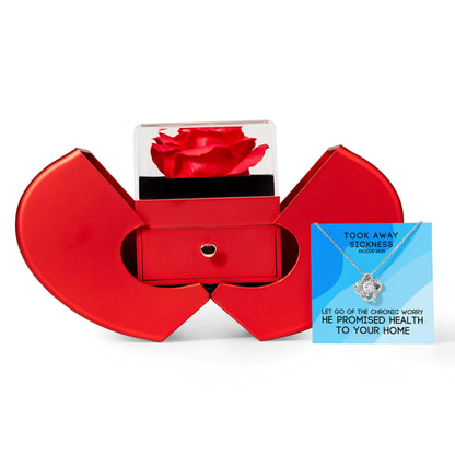 Took Away Sickness (Exodus 23:25) | Love Knot Necklace in Red Heart Rose Box