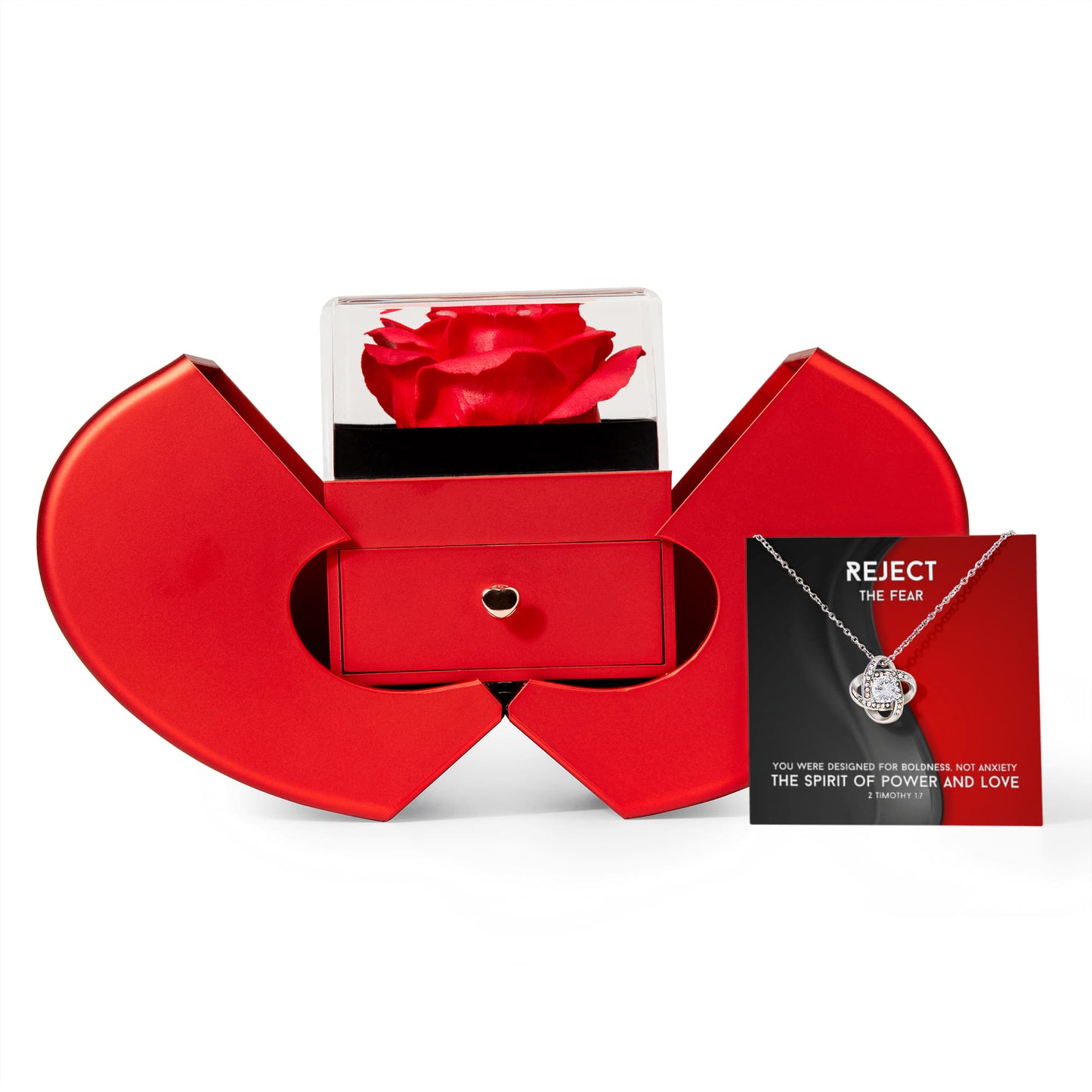 The Spirit Of Power And Love (2 Timothy 1:7) | Love Knot Necklace in Red Heart Rose Box
