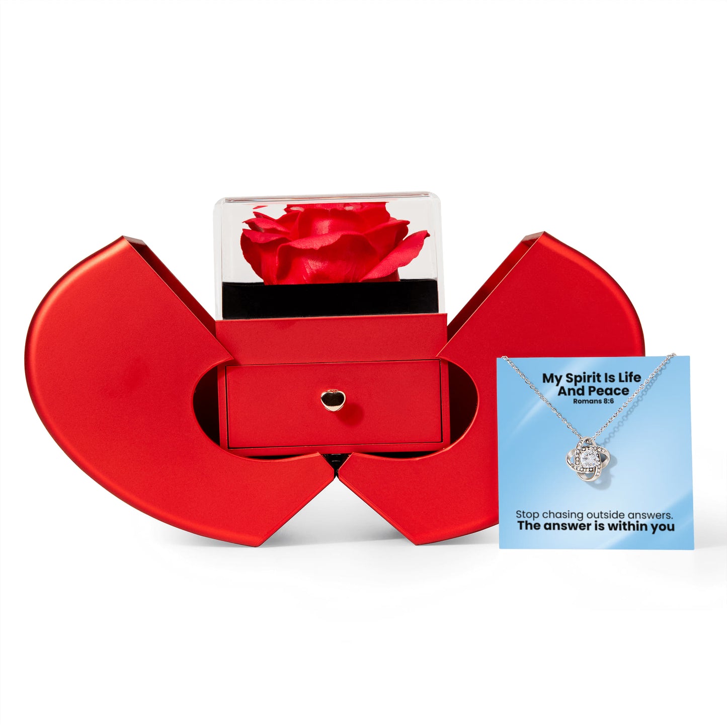 My Spirit Is Life And Peace (Romans 8:6) | Love Knot Necklace in Red Heart Rose Box