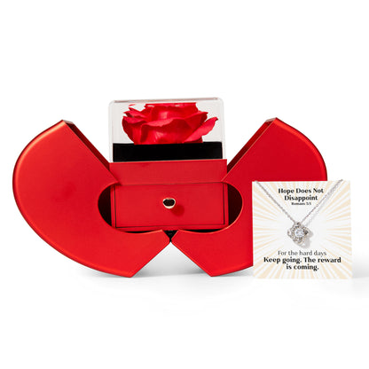 Hope Does Not Disappoint (Romans 5:5) | Love Knot Necklace in Red Heart Rose Box