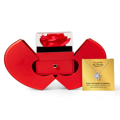 I Can Do All Things (Philippians 4:13) | Love Knot Necklace in Red Heart Rose Box
