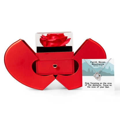 Faith Moves Mountains (Matthew 17:20) | Love Knot Necklace in Red Heart Rose Box